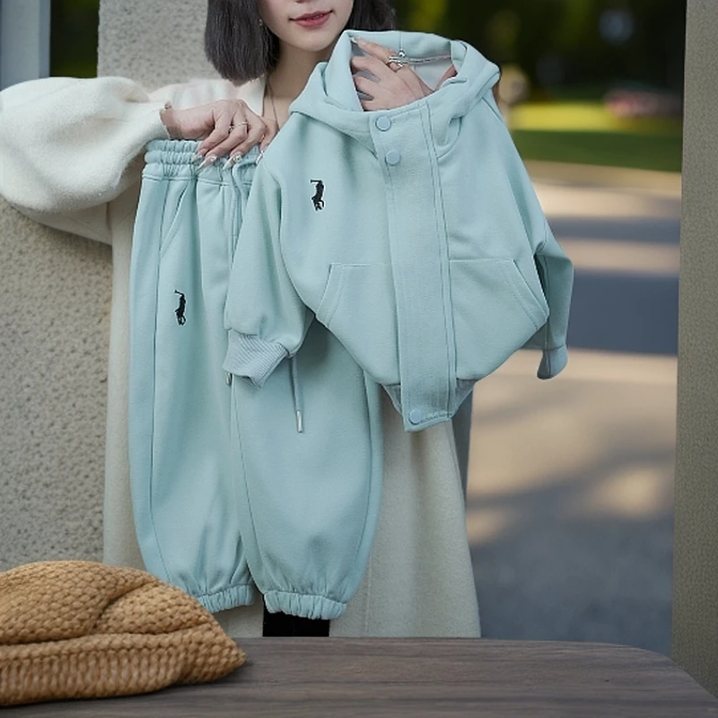 （新）2025年新款儿童早秋时尚韩版休闲风欧若风洋气加厚款运动套装