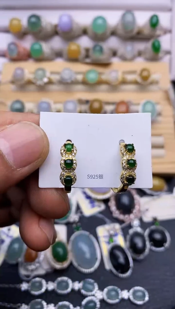 【闪购商品】翡翠耳饰银S925镶嵌福利款5552