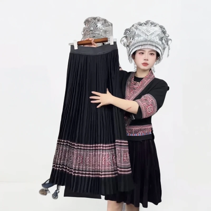 百搭民族风黑色裙子