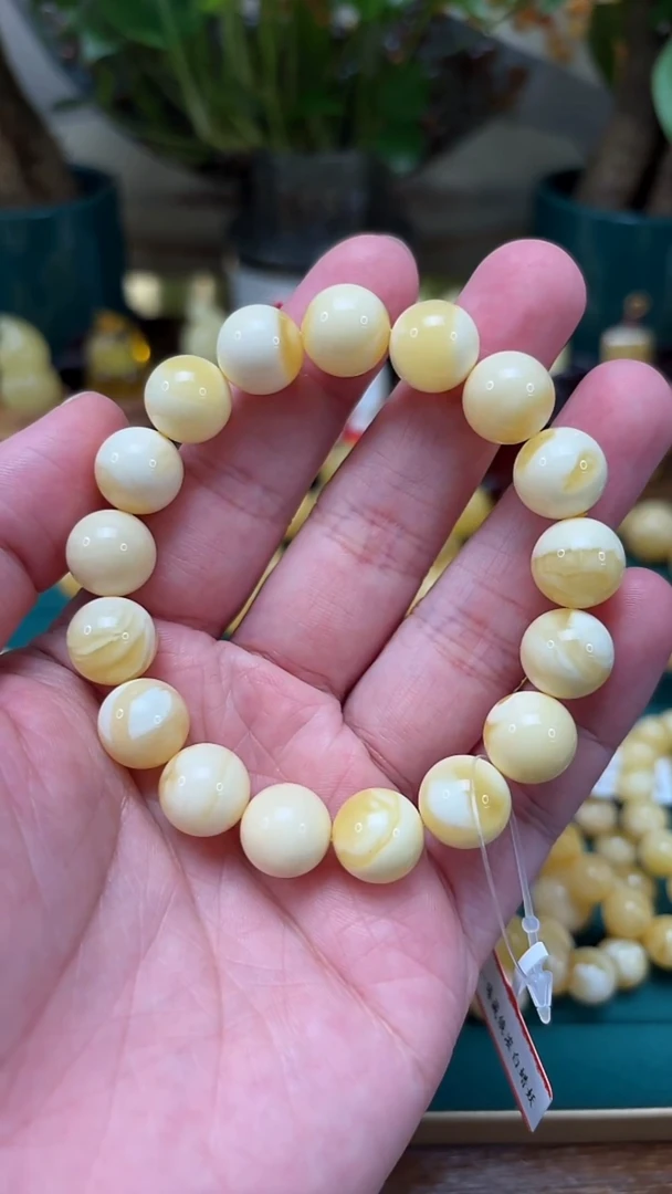 手链蜜蜡未镶嵌【p82】同料-臻藏浓白蜡妖花手串 16.81克 12mm