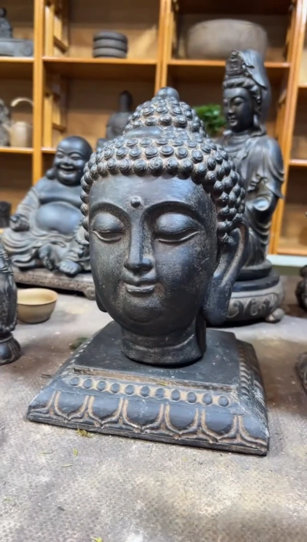 陶土小佛首+莲花底座