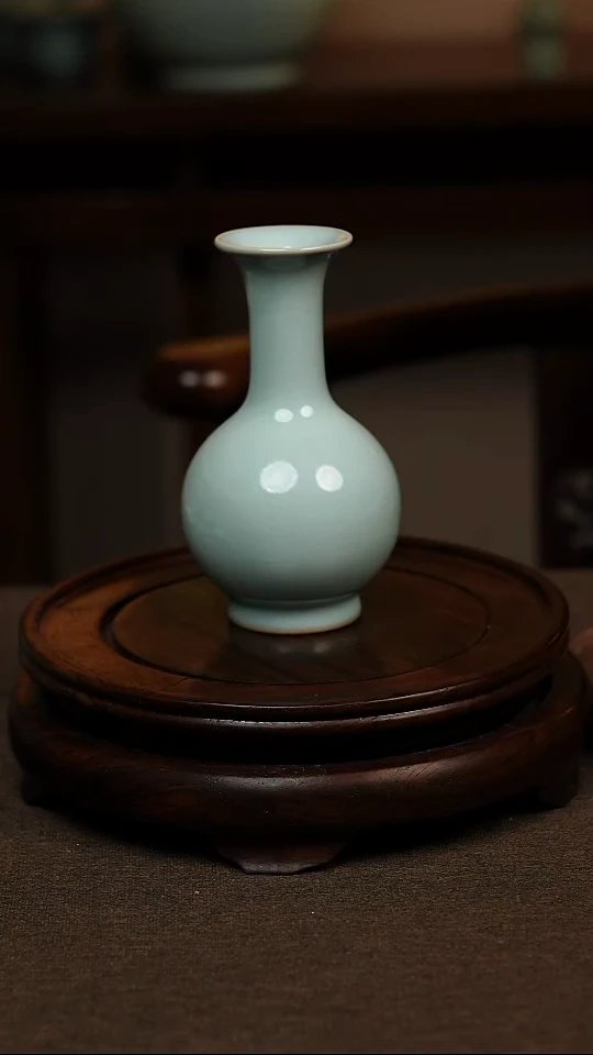 瓷片天青色摆件鹅颈瓶一级全品不带礼盒