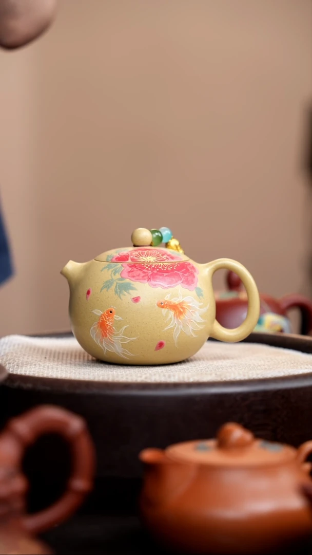 茶壶紫砂本山绿河豚西施泥绘双鱼