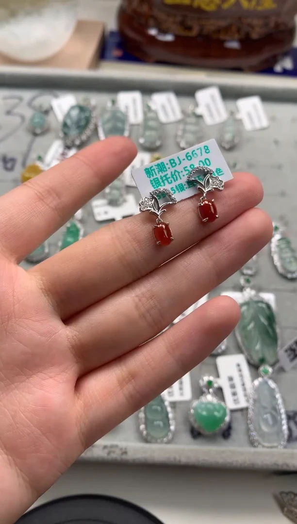 银S925镶嵌戒指翡翠耳饰261