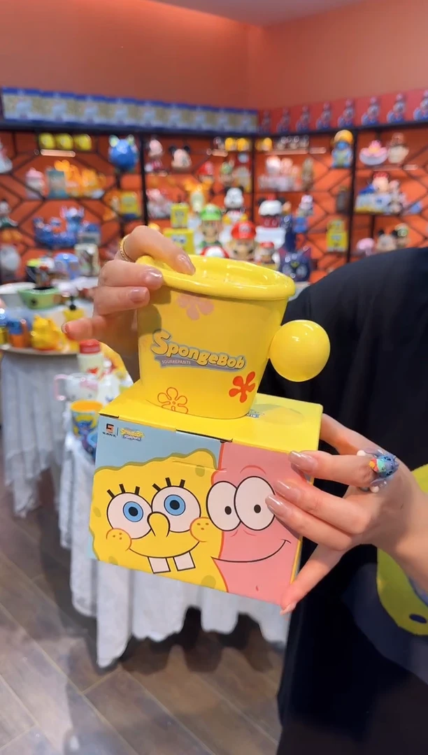 瓷片@@海绵宝宝陶瓷早餐杯带盖碟