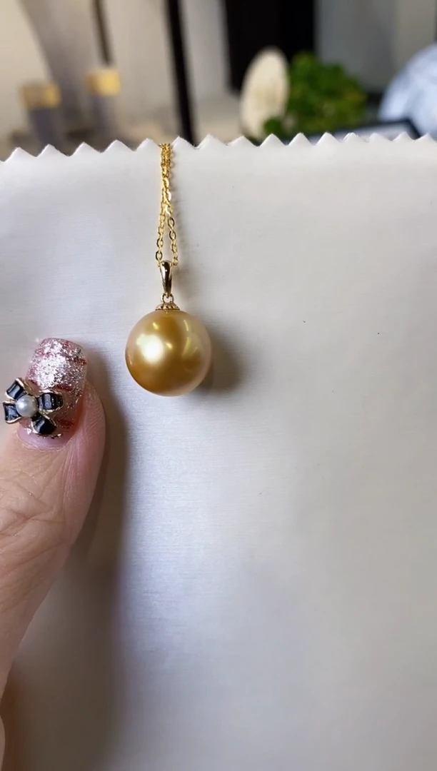 【闪购商品】海水珍珠吊坠(不含链)18K金镶嵌13-14南洋金珍珠吊坠