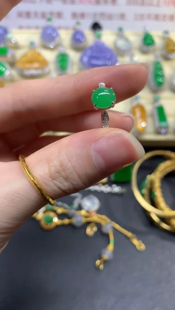 翡翠戒指18K金镶嵌戒指|4400+440