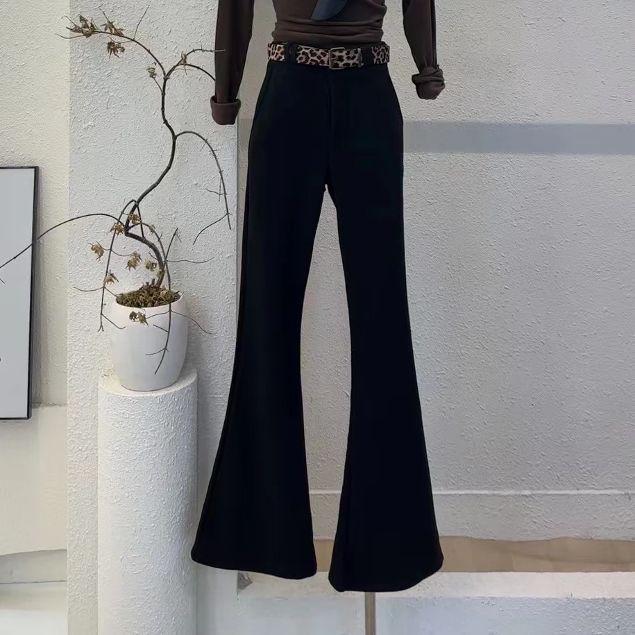 【复古港风】高腰显瘦百搭加绒西装喇叭裤-A01