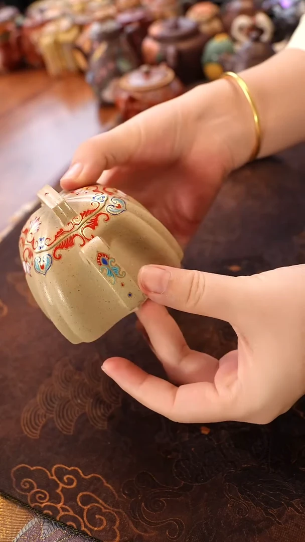 茶壶紫砂本绿珐琅筋纹
