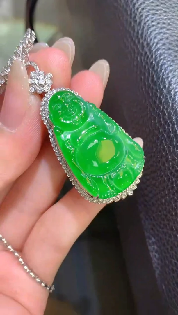 翡翠18K金镶嵌吊坠(不含链)107-布袋佛（不含链扣