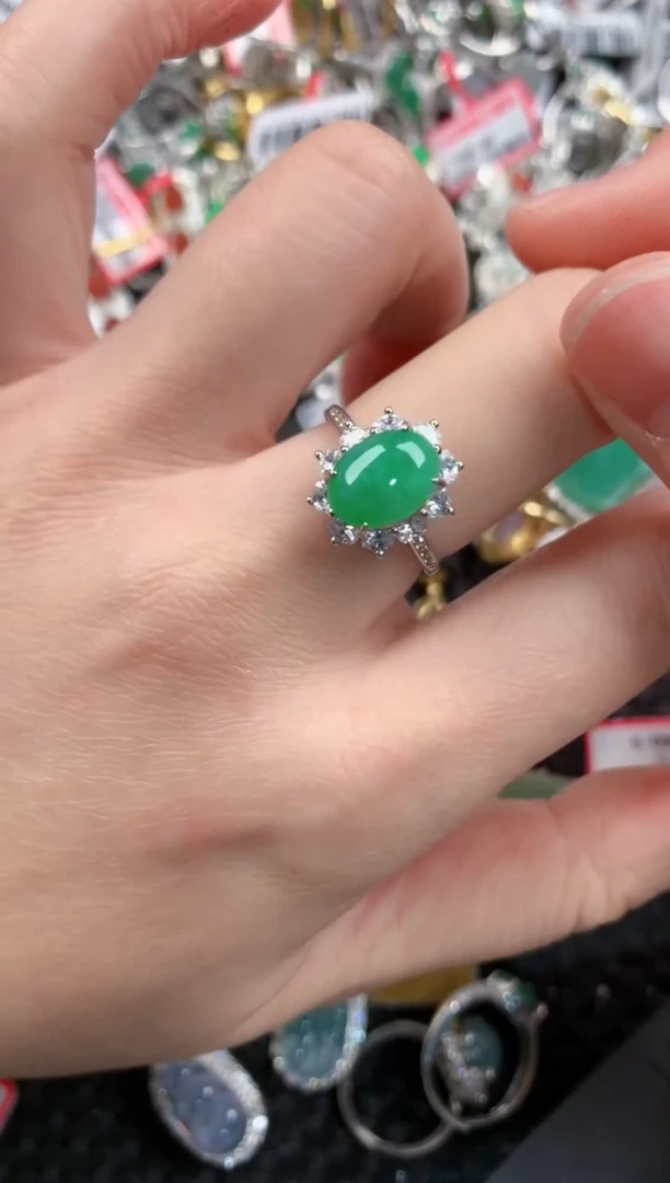 银S925镶嵌戒指翡翠555       5