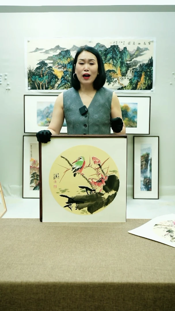 52*52李法良手绘花鸟带框