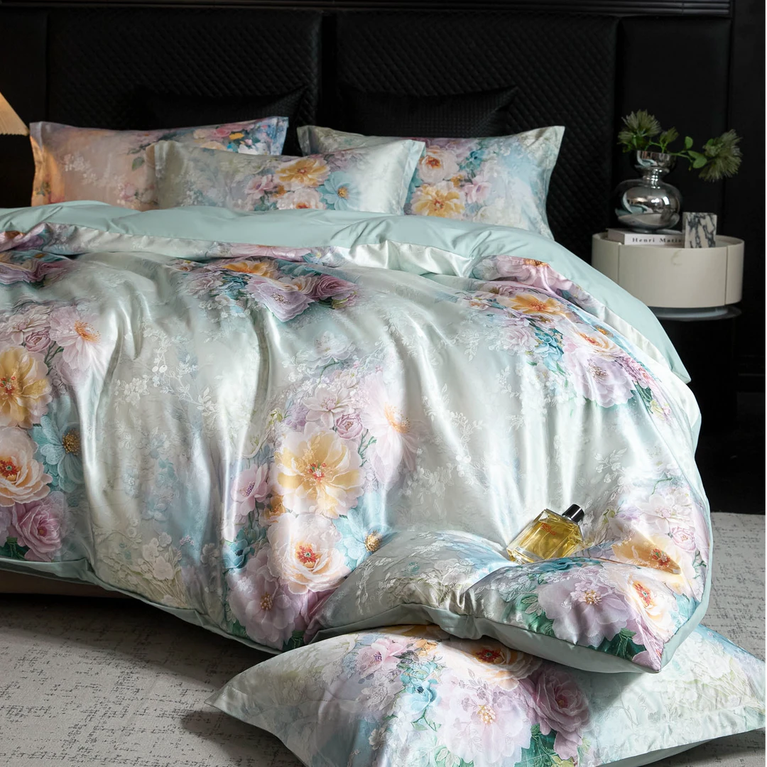 贡缎提花加数码印花四件套