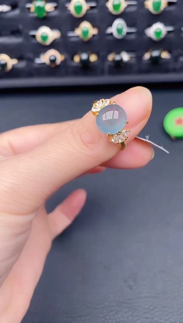 银S925镶嵌戒指翡翠天然a货翡翠79