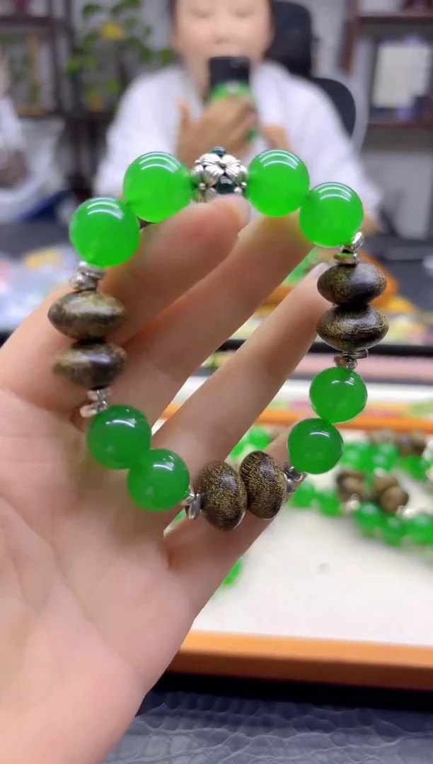 银S925镶嵌手链翡翠DIY款S969