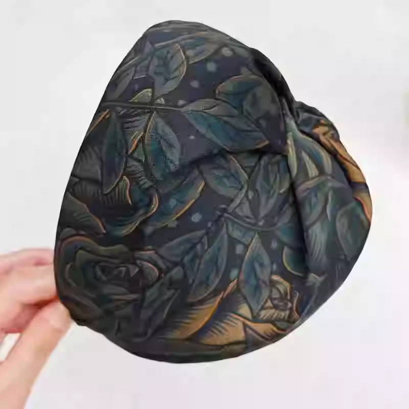 香云纱半帽遮白发真丝桑蚕丝洋气简约气质宽边百搭发箍礼帽PT1162