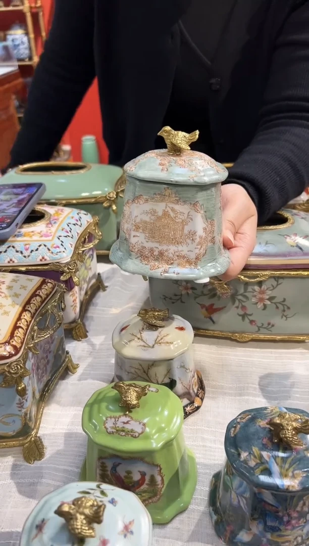 陶瓷烟波青手工陶瓷牙签盒