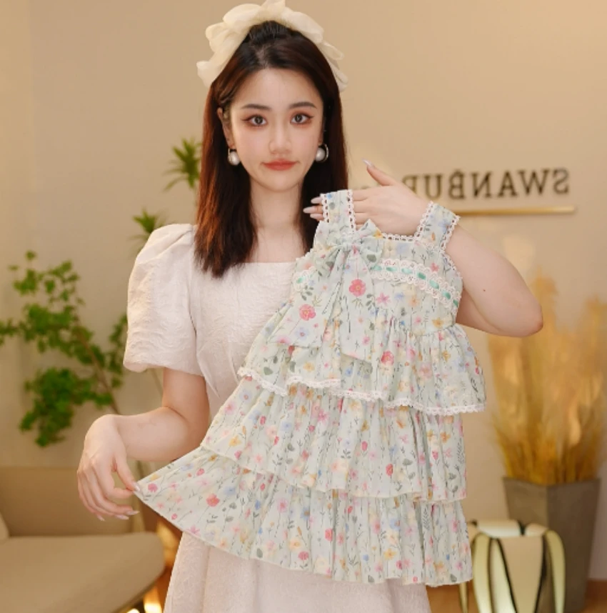 【Y.d7396】2025新款女童气质小清新女宝优雅甜美无袖蛋糕连衣裙