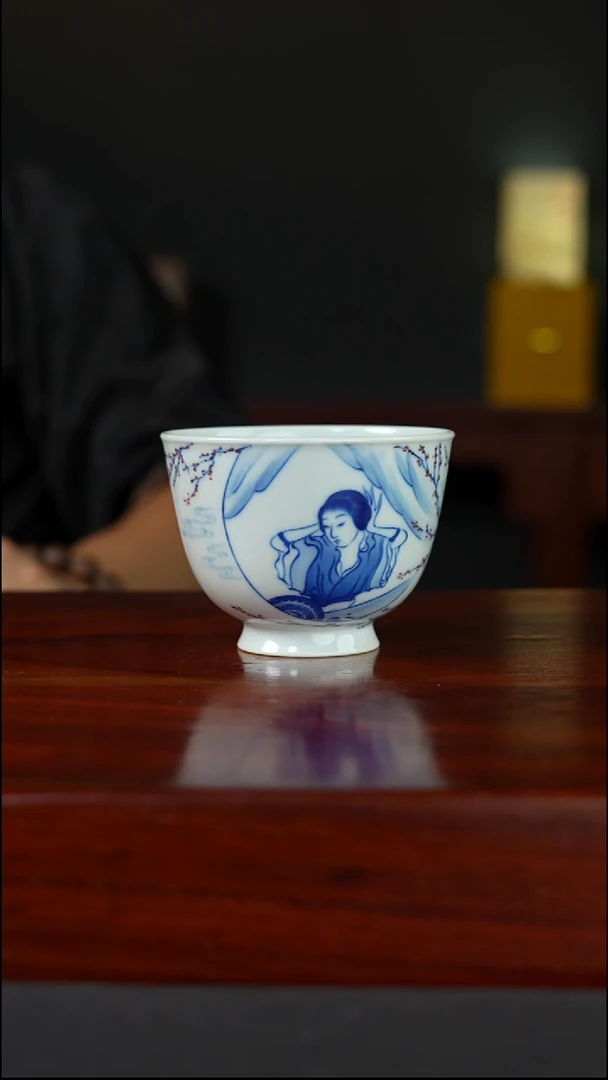 祖传窑  真柴窑传承400年点红仕女开窗杯