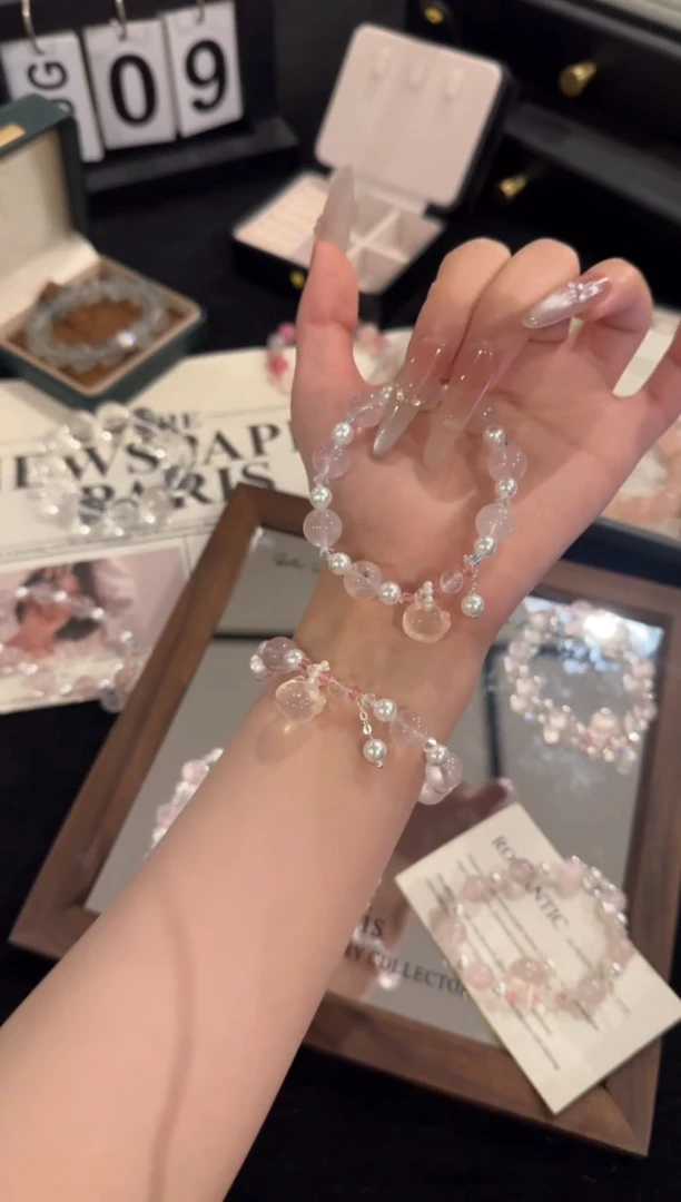 水晶手链银S925镶嵌kitty粉水晶x2106