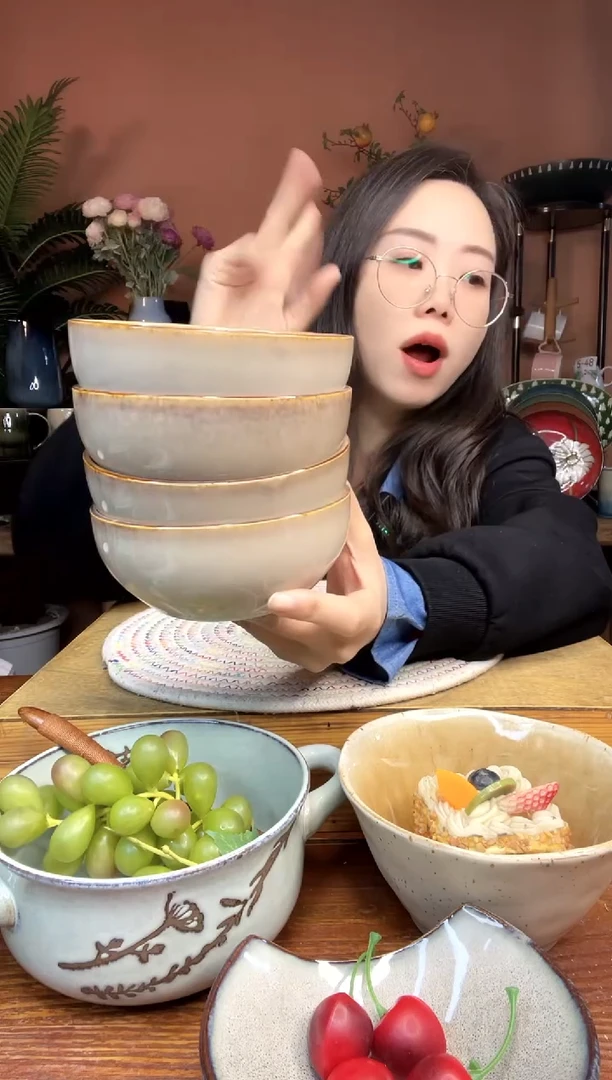 陶瓷4.7英寸复古黄色米饭碗 4件 微瑕疵