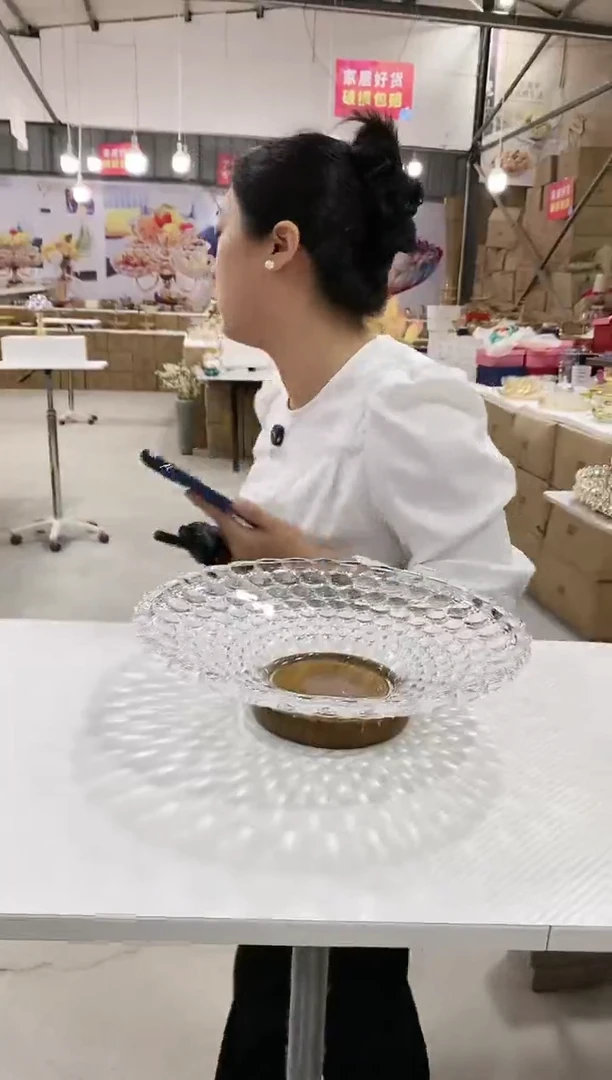 水晶玻璃透明雨珠平盘【实木底座】