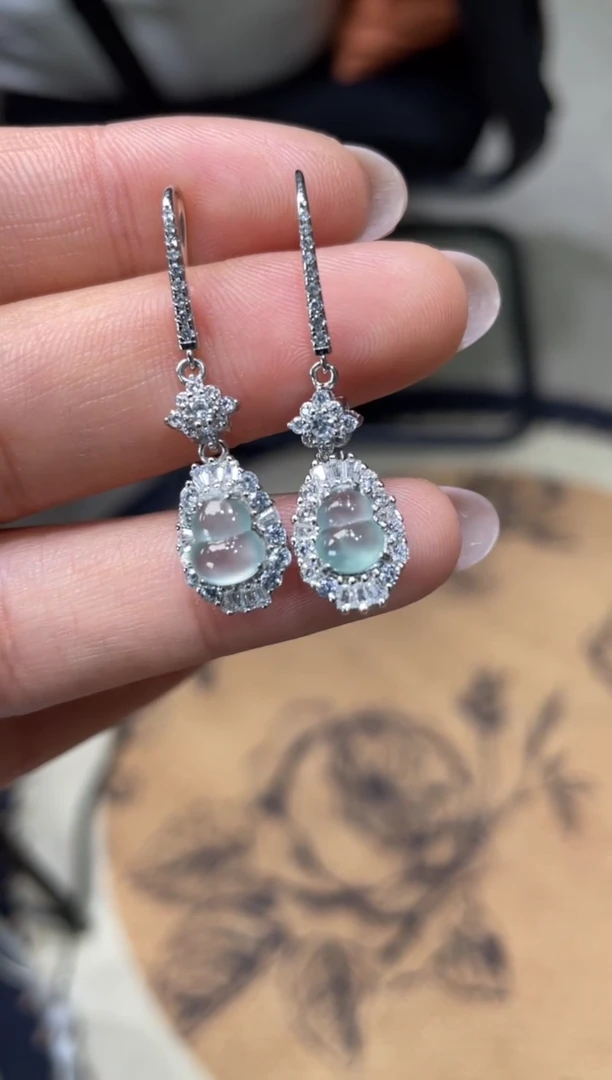 银S925镶嵌翡翠耳饰1107SS23