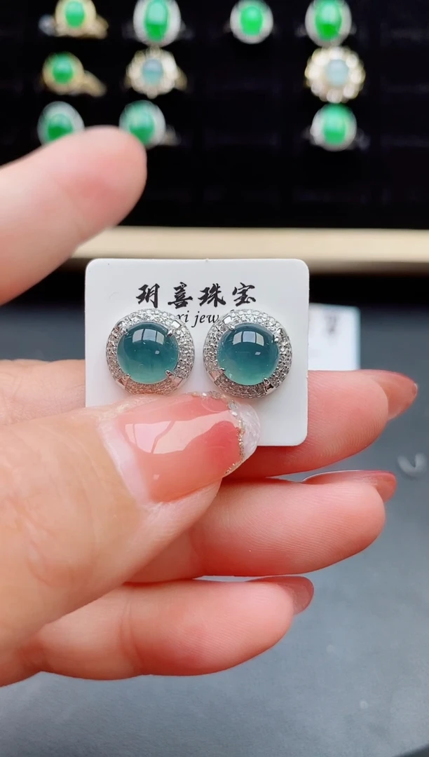 【闪购商品】翡翠耳饰银S925镶嵌5080