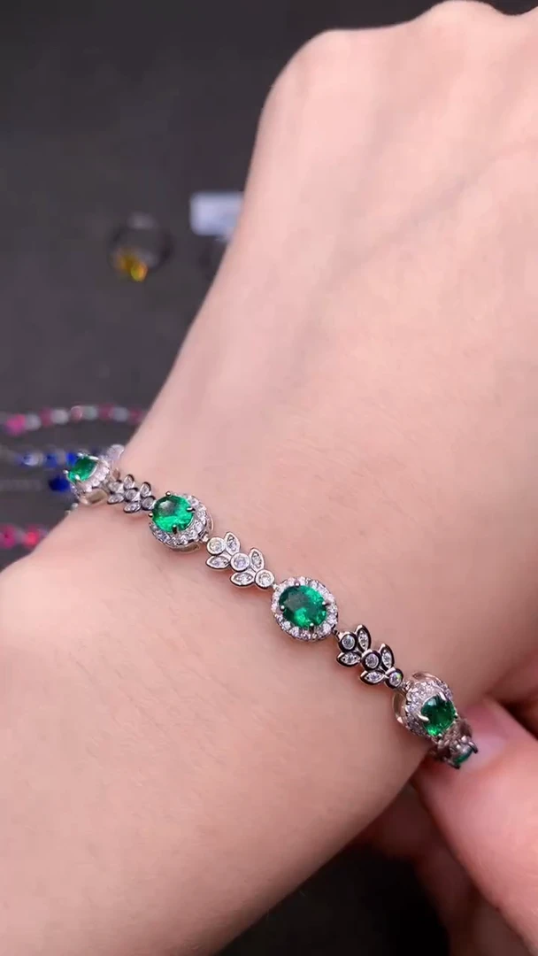 【闪购商品】祖母绿手链银S925镶嵌.....