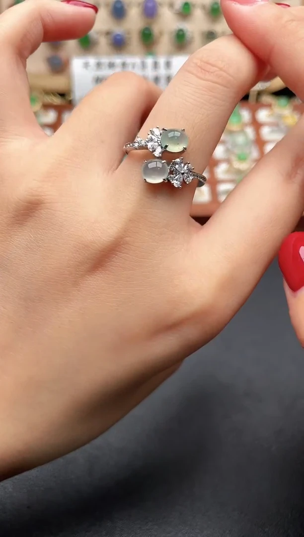 银S925镶嵌戒指翡翠一物一证一礼盒