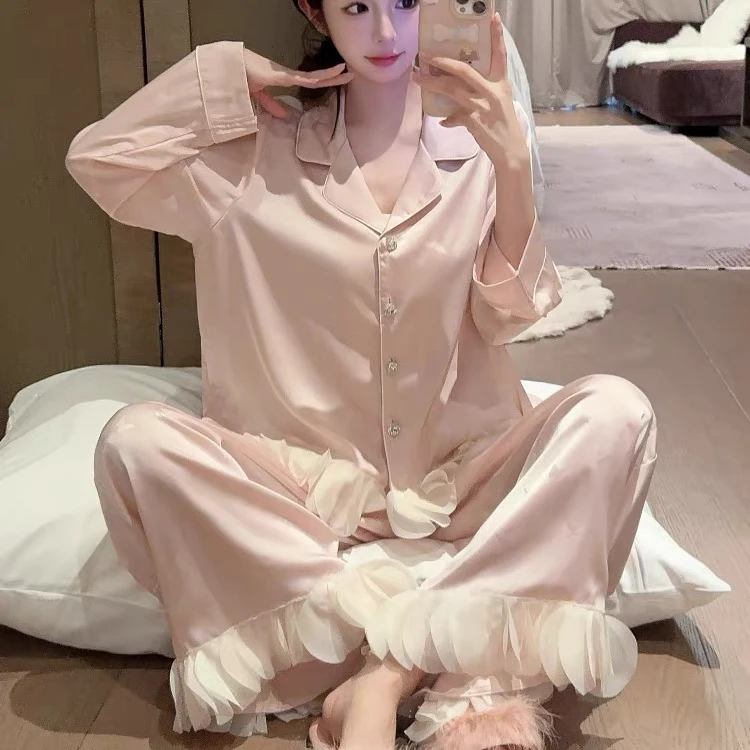 冰丝睡衣女春秋季甜美气质2025新款蝴蝶印花长袖套装可外穿家居服