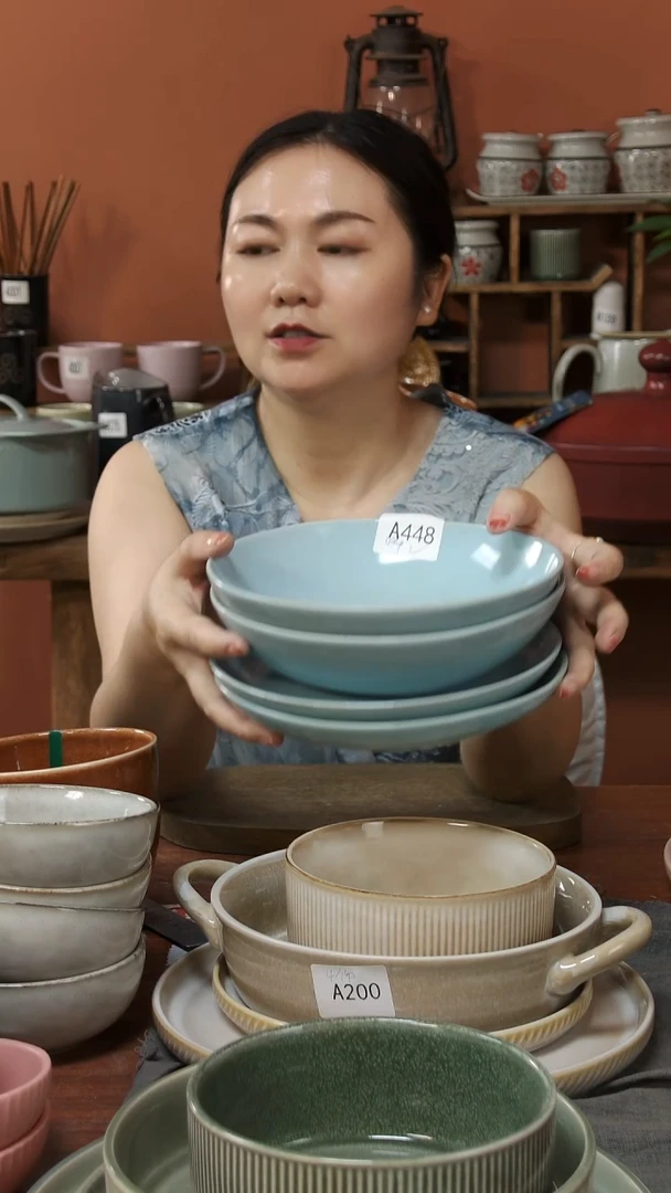陶瓷菩*心A448陶瓷碗加盘4件套微瑕带点点