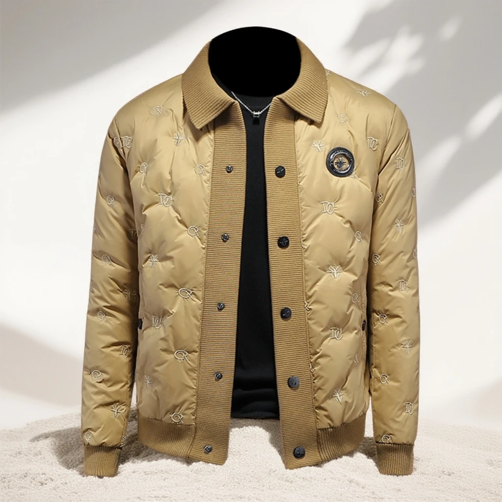 宾斯洛特时尚白鸭绒亮面羽绒服男士翻领外套加厚潮流冬季新款轻薄