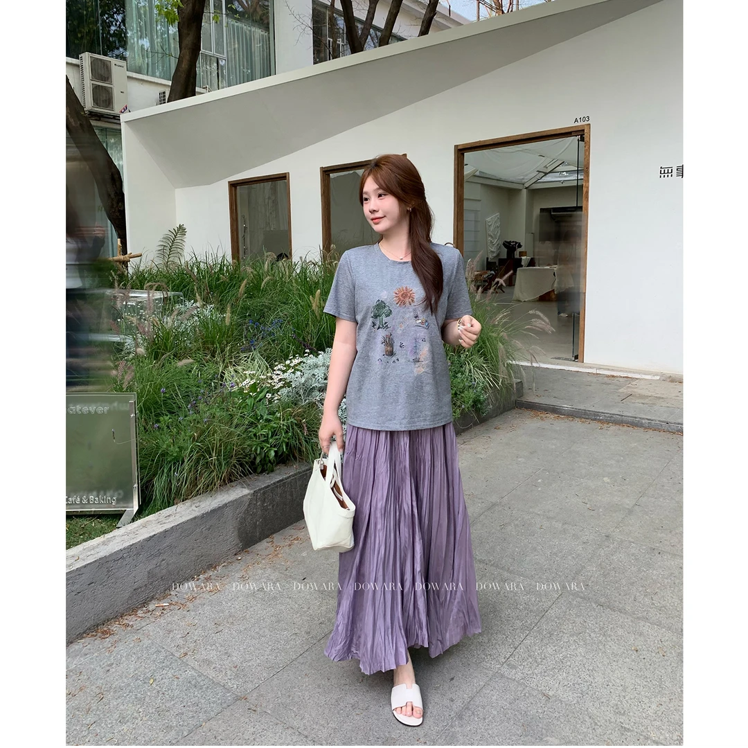 现货大婉酱微胖定制褶皱高腰半身裙夏季垂坠感气质a字长裙子6982D