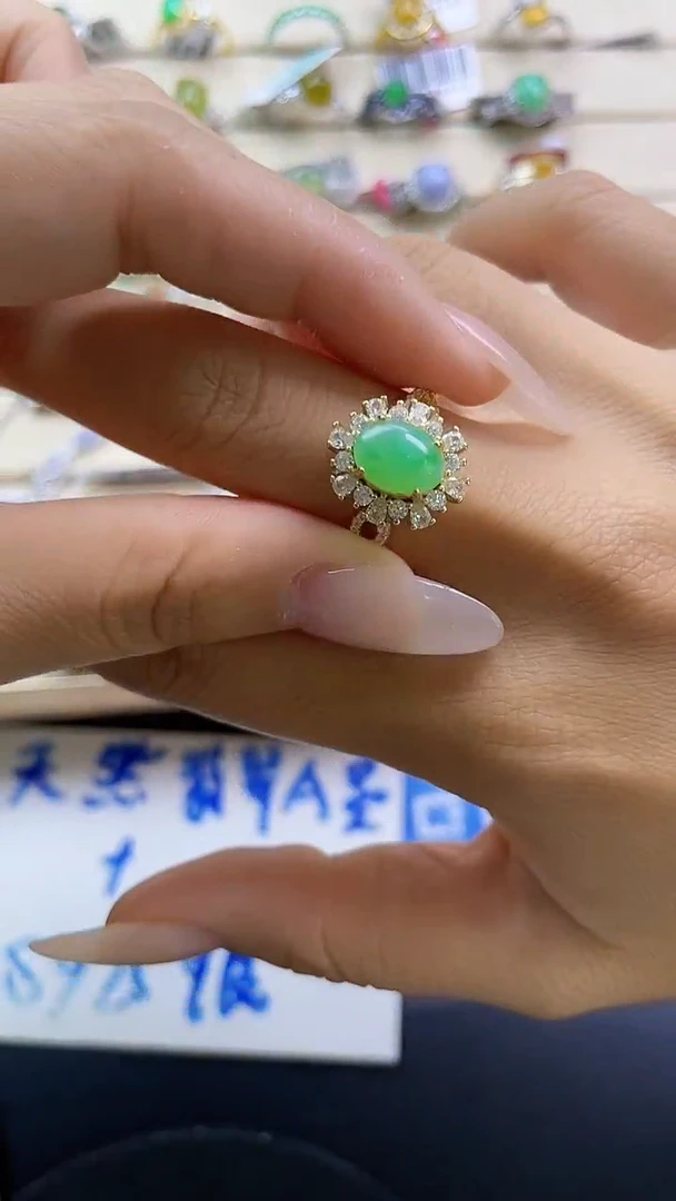 银S925镶嵌戒指翡翠翡翠 蛋面 银S925镶嵌