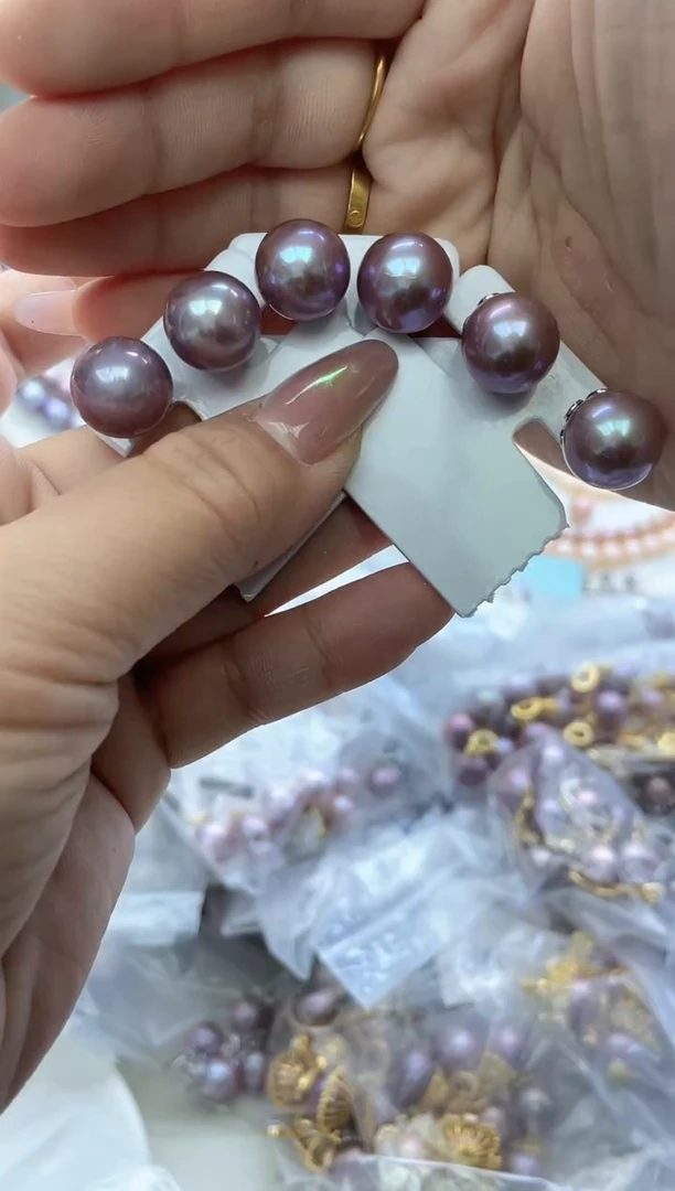 未镶嵌耳饰淡水珍珠13mm+紫珠素钉(多样性发一）