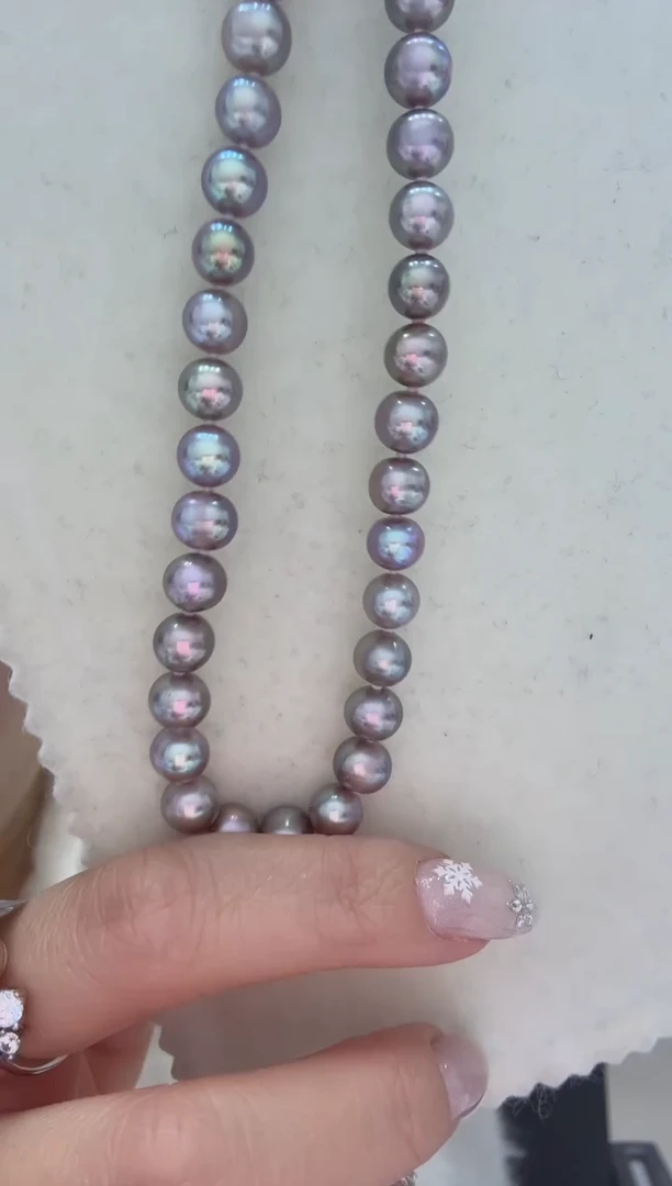 颈饰银S925镶嵌淡水珍珠牛油果绿 无核 6.3-7.3