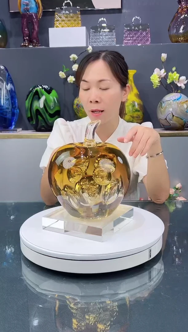 琉璃手工艺品水晶琉璃苹果摆件1个金色