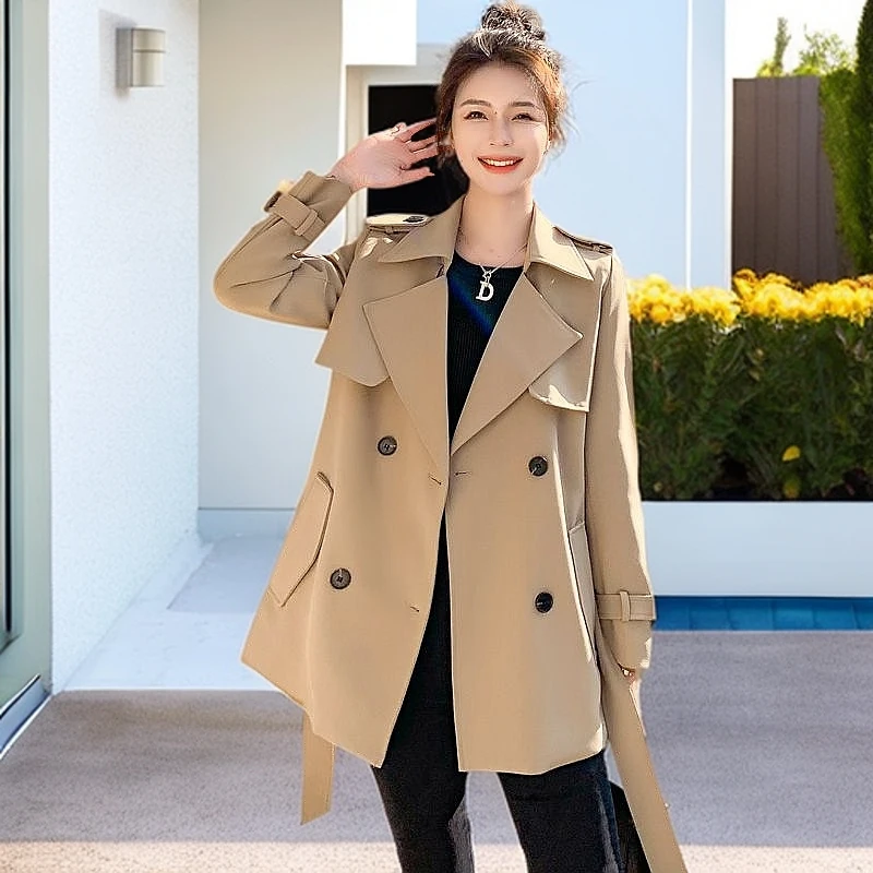 小个子外套休闲2025新款系带设计感卡其色收腰显瘦短款风衣女