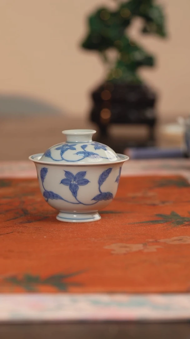 源明清忆栀子花盖碗