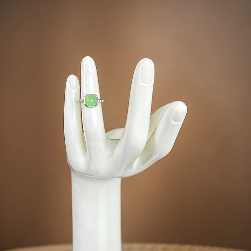 方糖开口戒翡翠湖绿戒指