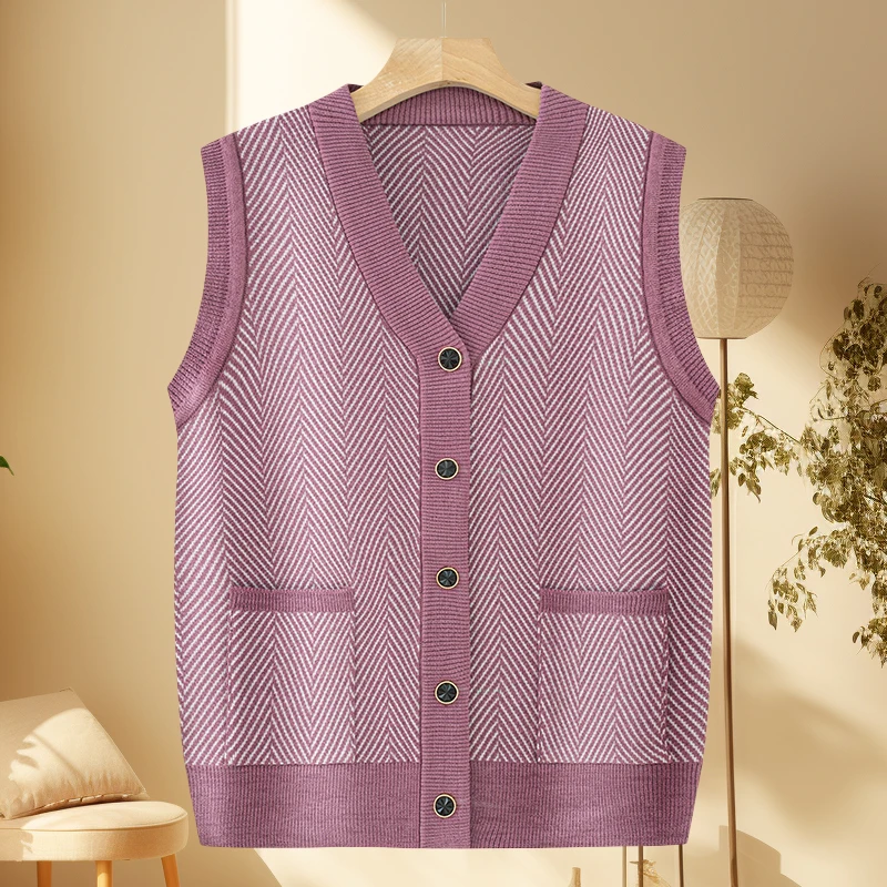 奶奶秋装背心坎肩中老年人春秋装针织马甲女妈妈毛衣老人太太衣服