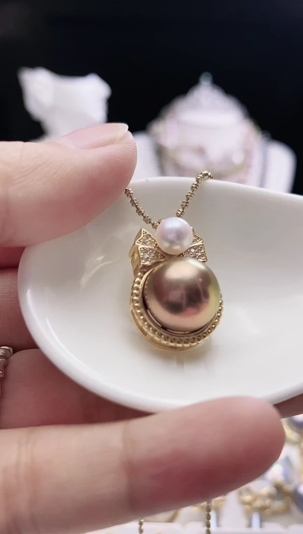 颈饰银S925镶嵌淡水珍珠淡水紫珠吊坠