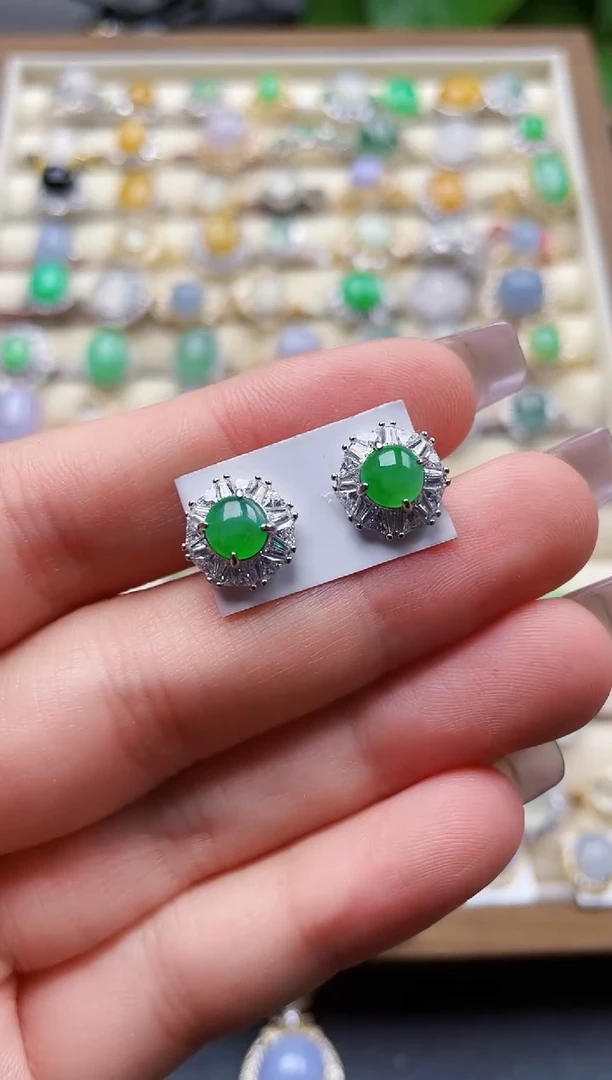 银S925镶嵌翡翠耳饰85