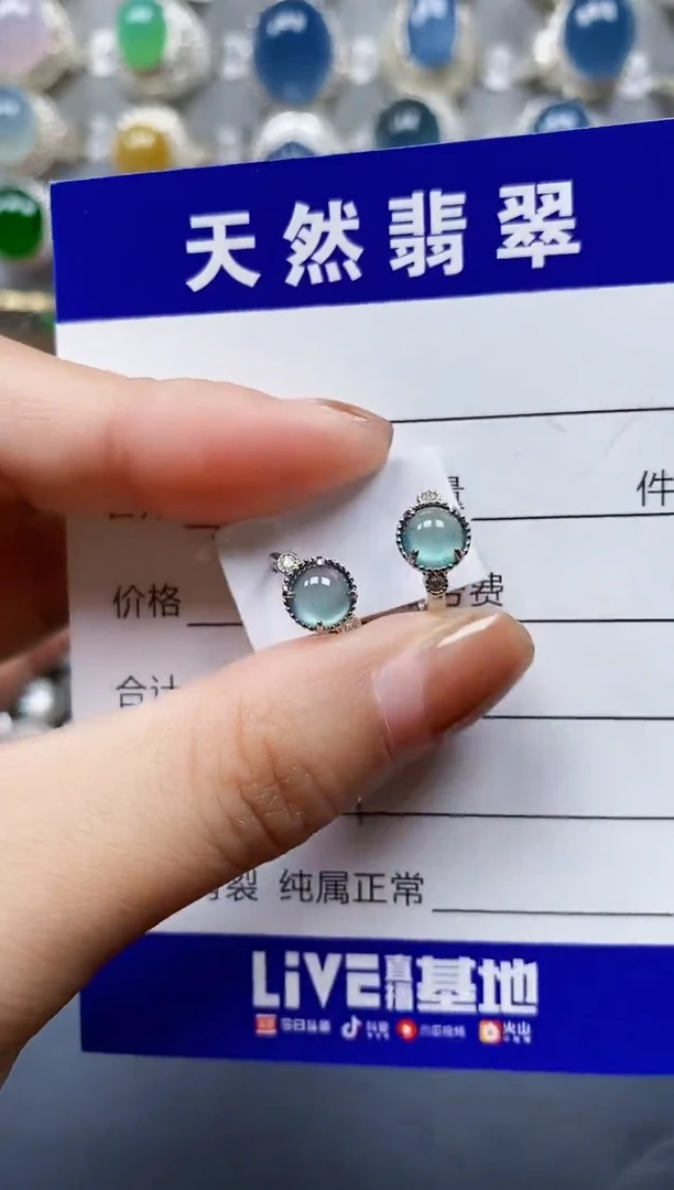 翡翠银S925镶嵌耳饰0584