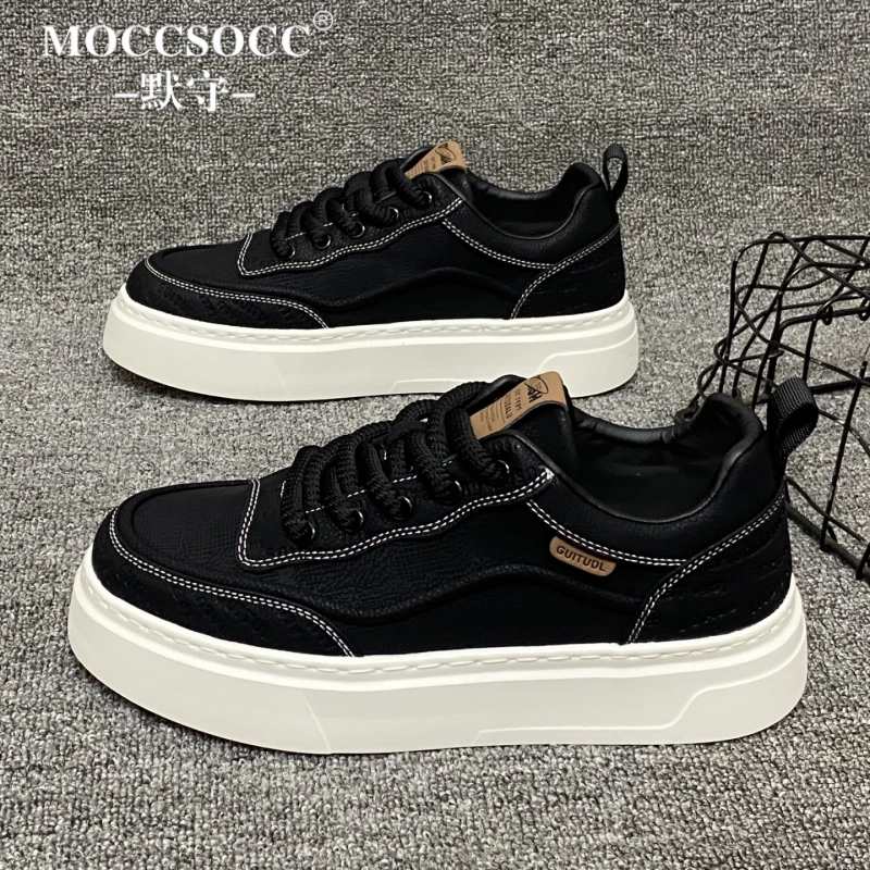 MOCCSOCC板鞋男款轻奢韩版小白鞋厚底增高鞋子百搭时尚休闲运动鞋