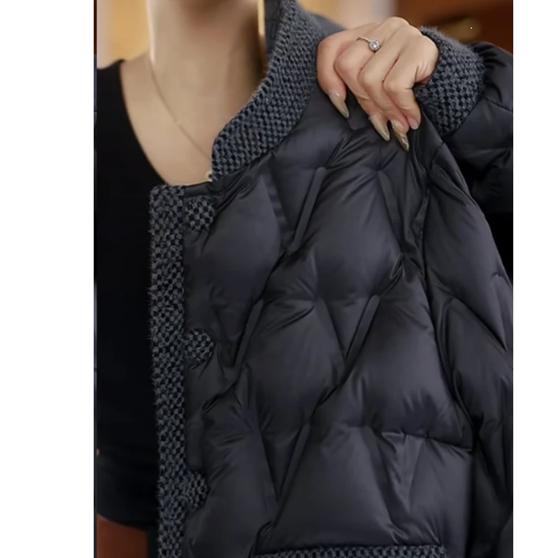 【MM甄选大朵绒】雅光黑色拼接显瘦设计感百搭保暖羽绒服外套