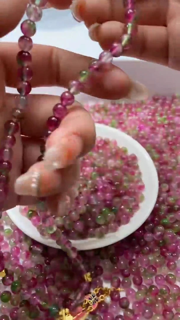 颈饰未镶嵌水晶W1778西瓜碧玺6MM*20颗