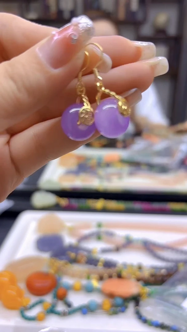 翡翠14K金镶嵌耳饰DIY款E832