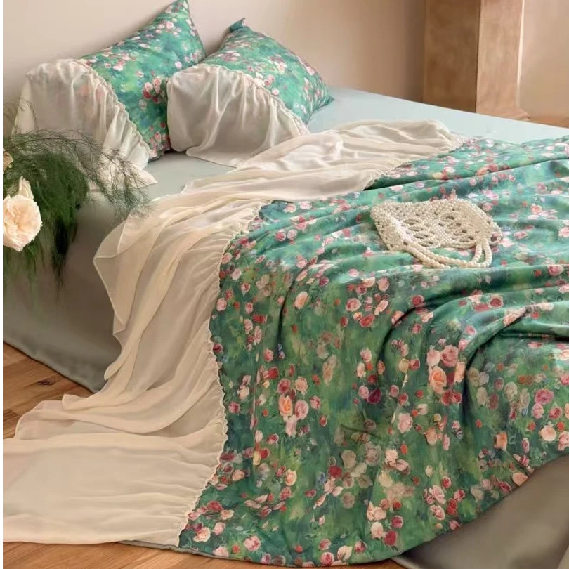 法式复古风印花天丝棉长绒棉四件套轻奢被套床单丝滑裸睡床上用品